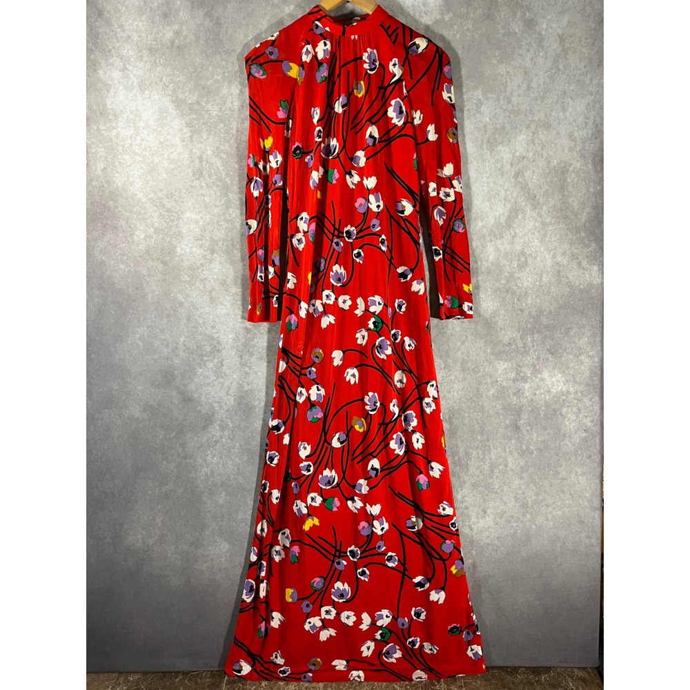 Adele Simpson Maxi Dress‎ Women S Red Floral Long Sleeve Mock Vintage *See Pics*